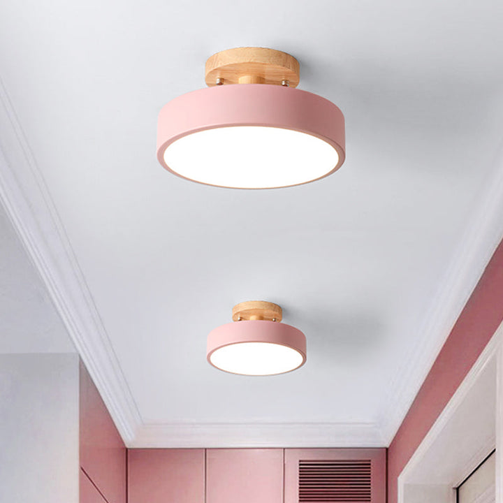 Lisslune | Scandinavian LED Ceiling Light with Wood | Modern Drum Shape for Hallways and Entrances | Energy-Efficient Lighting