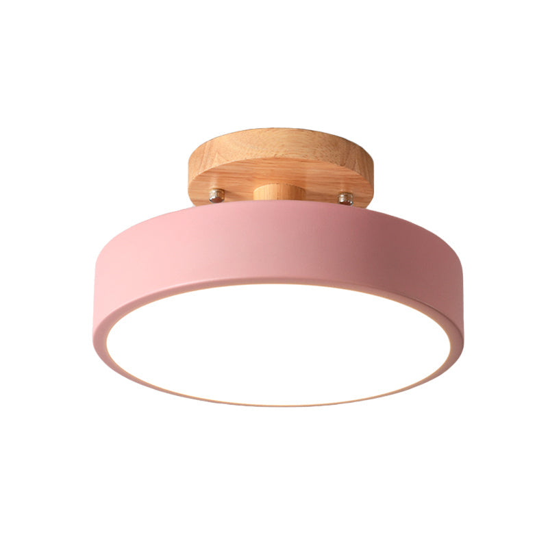 Lisslune | Scandinavian LED Ceiling Light with Wood | Modern Drum Shape for Hallways and Entrances | Energy-Efficient Lighting