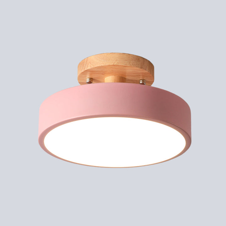 Lisslune | Scandinavian LED Ceiling Light with Wood | Modern Drum Shape for Hallways and Entrances | Energy-Efficient Lighting