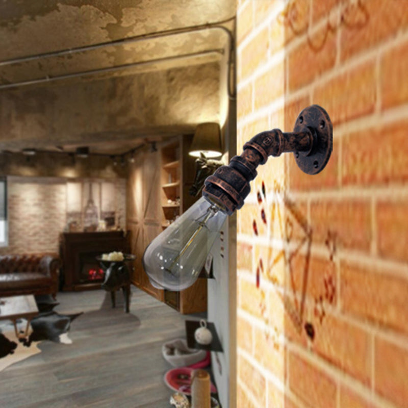 Lisslune | Water pipe Metal Wall lighting Vintage 1 Light Stair wall mounting Lamp Wall lamp in Rust