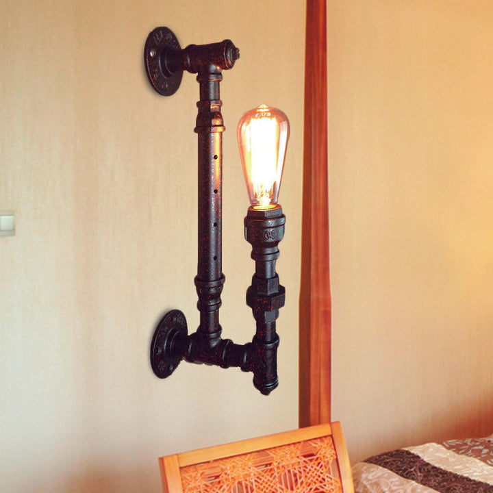 Lisslune | Black Finish 1-Light Wall Lamp Fixture Industrial Iron Pencil Pipe Wall Lamp for Bar