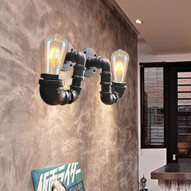 Lisslune | 2-Light Double Curved Arm Wall Lamp Antiqued Black/Rust/Gold Finish Metal Wall Lamp for Restaurant