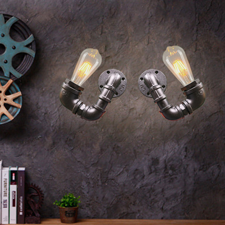 Lisslune | 2-Light Double Curved Arm Wall Lamp Antiqued Black/Rust/Gold Finish Metal Wall Lamp for Restaurant