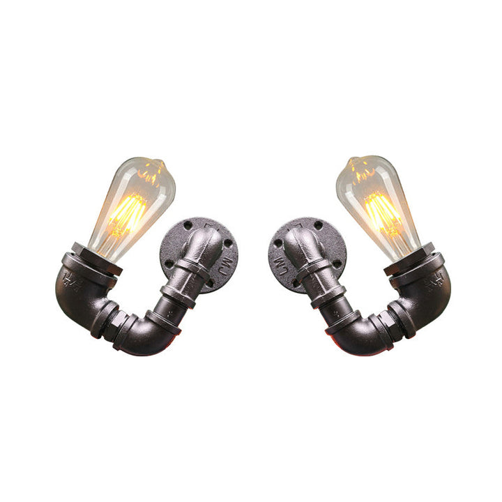 Lisslune | 2-Light Double Curved Arm Wall Lamp Antiqued Black/Rust/Gold Finish Metal Wall Lamp for Restaurant