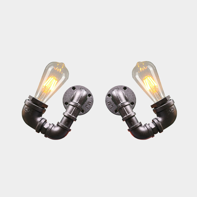 Lisslune | 2-Light Double Curved Arm Wall Lamp Antiqued Black/Rust/Gold Finish Metal Wall Lamp for Restaurant