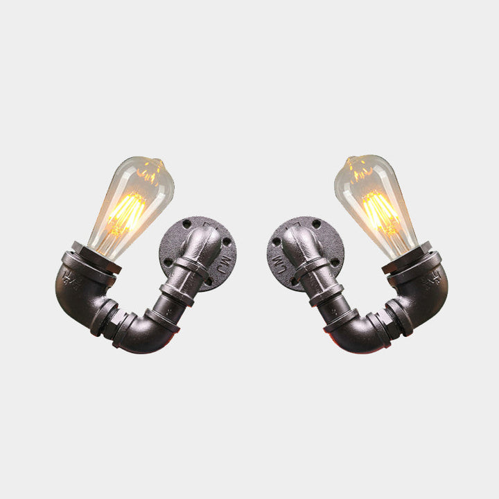 Lisslune | 2-Light Double Curved Arm Wall Lamp Antiqued Black/Rust/Gold Finish Metal Wall Lamp for Restaurant