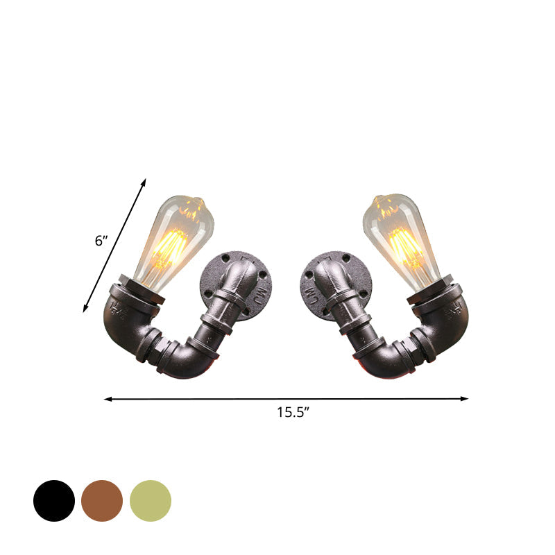 Lisslune | 2-Light Double Curved Arm Wall Lamp Antiqued Black/Rust/Gold Finish Metal Wall Lamp for Restaurant