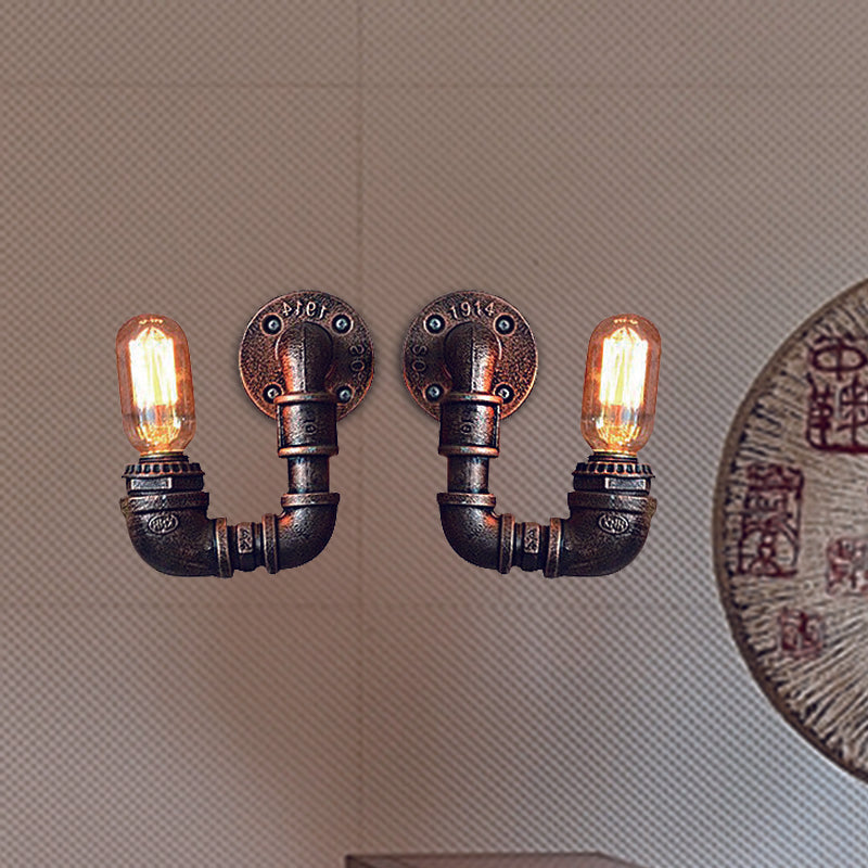 Lisslune | 2-Light Double Curved Arm Wall Lamp Antiqued Black/Rust/Gold Finish Metal Wall Lamp for Restaurant
