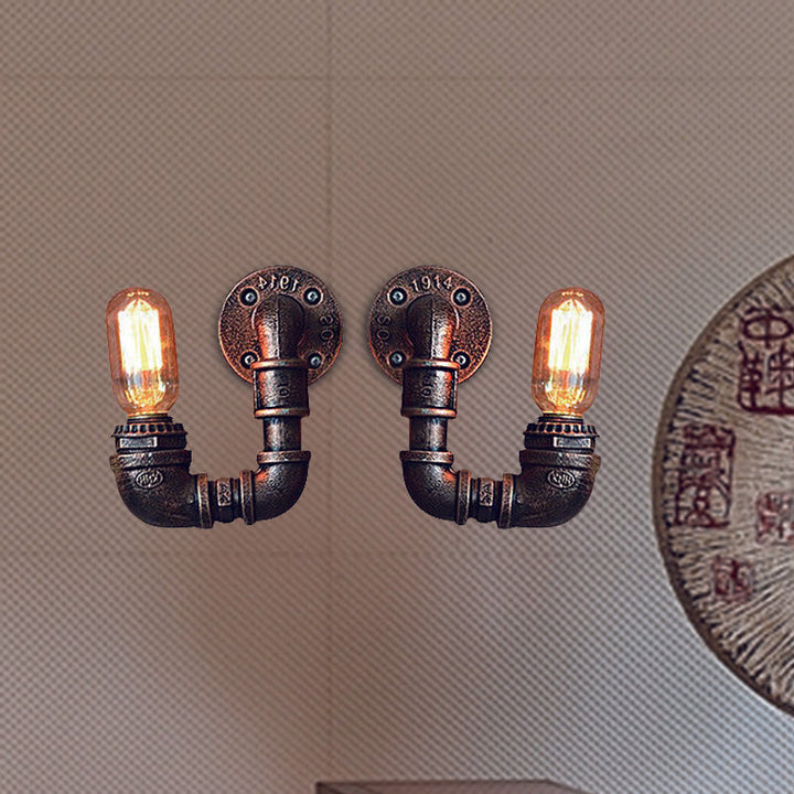 Lisslune | 2-Light Double Curved Arm Wall Lamp Antiqued Black/Rust/Gold Finish Metal Wall Lamp for Restaurant