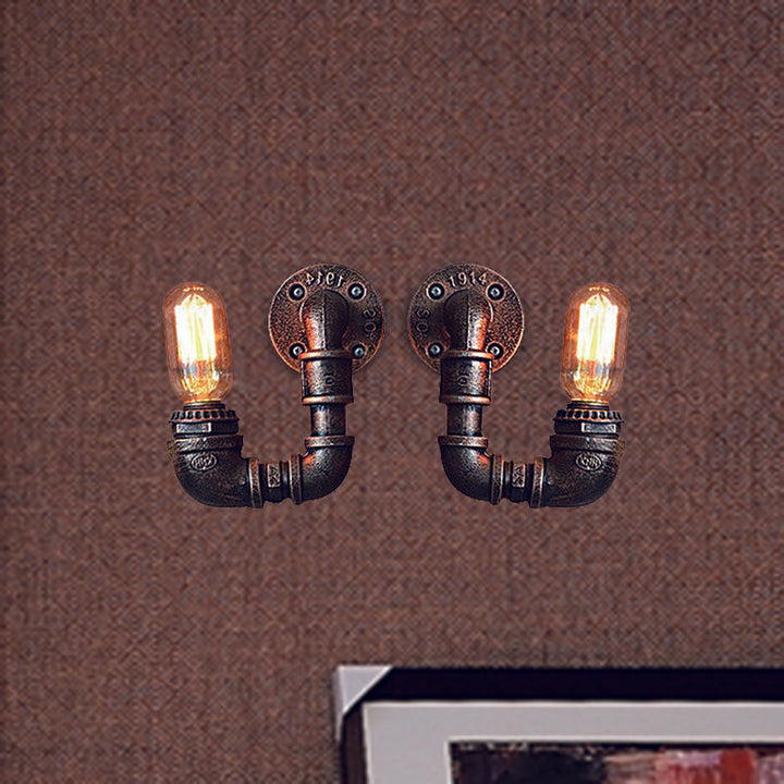 Lisslune | 2-Light Double Curved Arm Wall Lamp Antiqued Black/Rust/Gold Finish Metal Wall Lamp for Restaurant