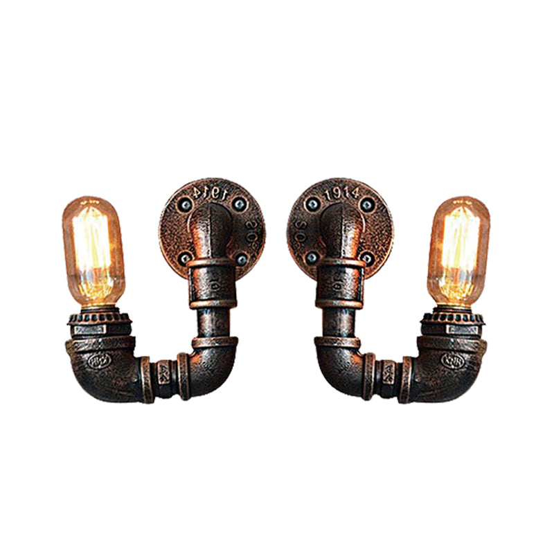 Lisslune | 2-Light Double Curved Arm Wall Lamp Antiqued Black/Rust/Gold Finish Metal Wall Lamp for Restaurant