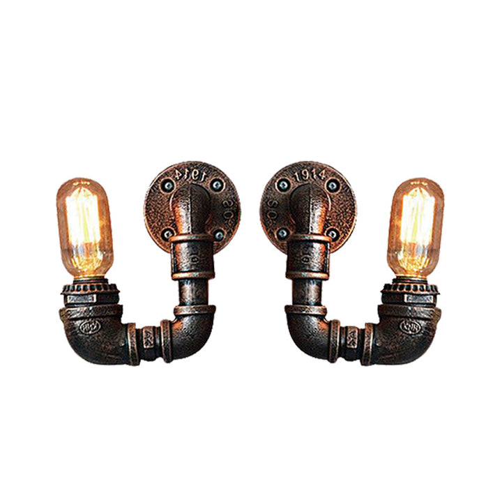 Lisslune | 2-Light Double Curved Arm Wall Lamp Antiqued Black/Rust/Gold Finish Metal Wall Lamp for Restaurant