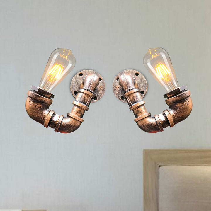 Lisslune | 2-Light Double Curved Arm Wall Lamp Antiqued Black/Rust/Gold Finish Metal Wall Lamp for Restaurant