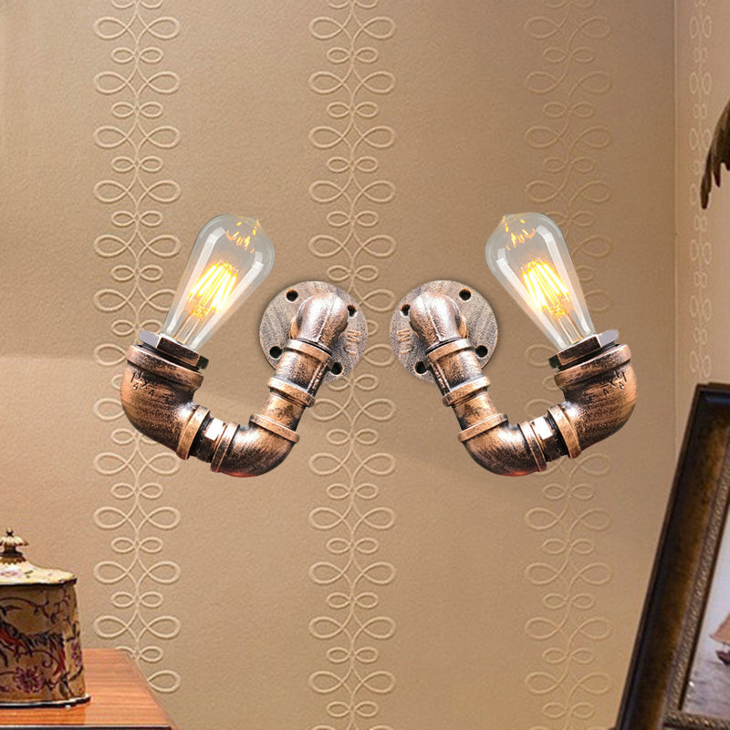 Lisslune | 2-Light Double Curved Arm Wall Lamp Antiqued Black/Rust/Gold Finish Metal Wall Lamp for Restaurant