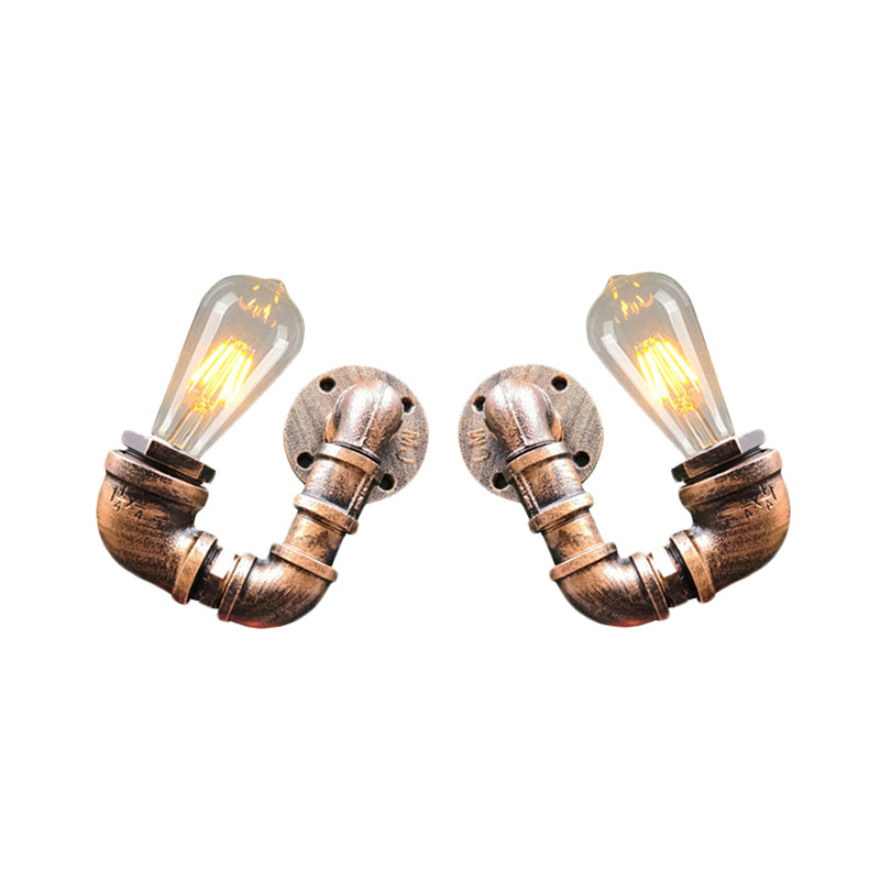 Lisslune | 2-Light Double Curved Arm Wall Lamp Antiqued Black/Rust/Gold Finish Metal Wall Lamp for Restaurant