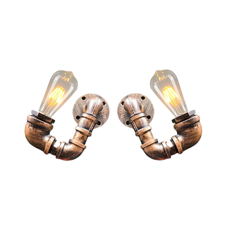 Lisslune | 2-Light Double Curved Arm Wall Lamp Antiqued Black/Rust/Gold Finish Metal Wall Lamp for Restaurant
