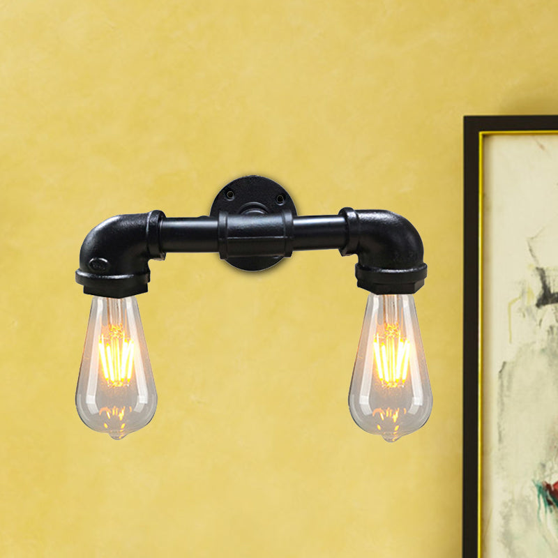 Lisslune | Metal Bare Bulb Wall Lamp Light Fixture Farmhouse 2-Head Coffee House Wall Mount Lamp in Black/Rust