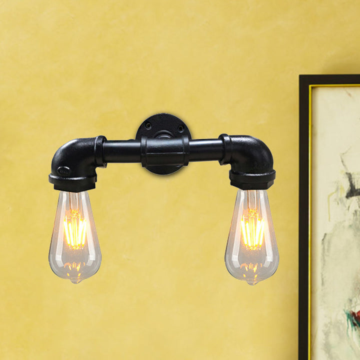 Lisslune | Metal Bare Bulb Wall Lamp Light Fixture Farmhouse 2-Head Coffee House Wall Mount Lamp in Black/Rust