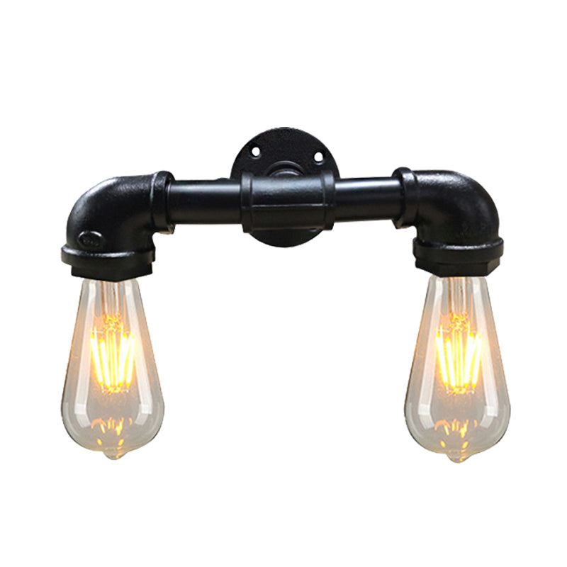 Lisslune | Metal Bare Bulb Wall Lamp Light Fixture Farmhouse 2-Head Coffee House Wall Mount Lamp in Black/Rust