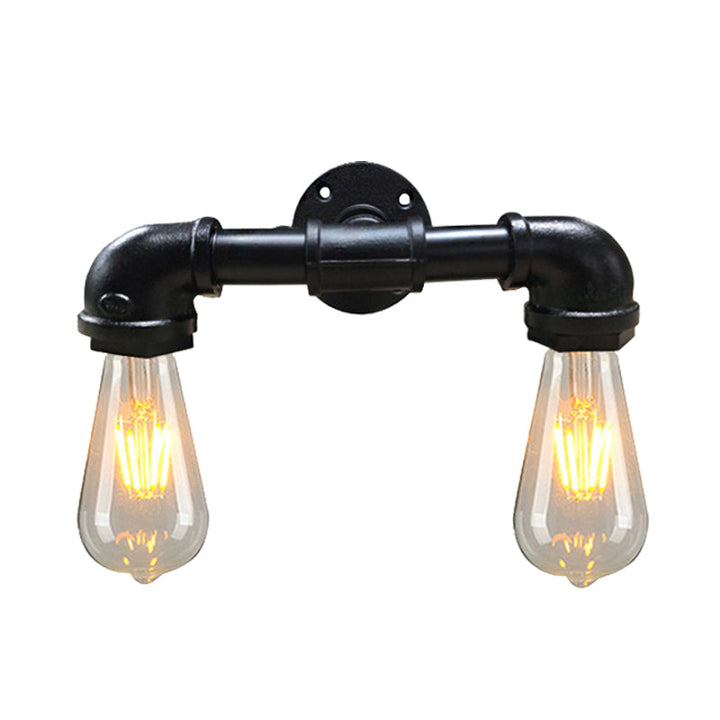 Lisslune | Metal Bare Bulb Wall Lamp Light Fixture Farmhouse 2-Head Coffee House Wall Mount Lamp in Black/Rust