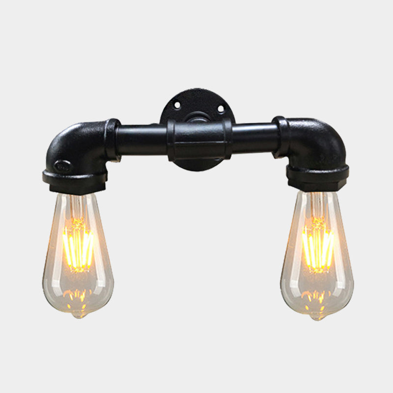 Lisslune | Metal Bare Bulb Wall Lamp Light Fixture Farmhouse 2-Head Coffee House Wall Mount Lamp in Black/Rust