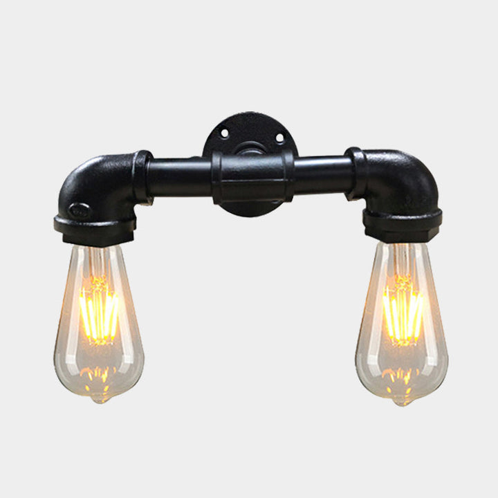 Lisslune | Metal Bare Bulb Wall Lamp Light Fixture Farmhouse 2-Head Coffee House Wall Mount Lamp in Black/Rust