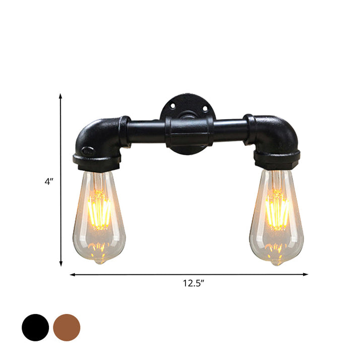 Lisslune | Metal Bare Bulb Wall Lamp Light Fixture Farmhouse 2-Head Coffee House Wall Mount Lamp in Black/Rust