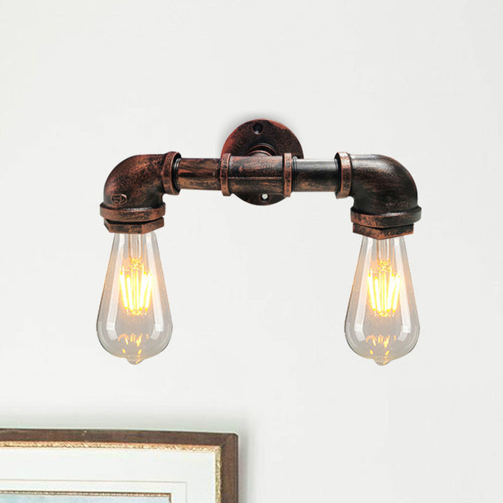 Lisslune | Metal Bare Bulb Wall Lamp Light Fixture Farmhouse 2-Head Coffee House Wall Mount Lamp in Black/Rust