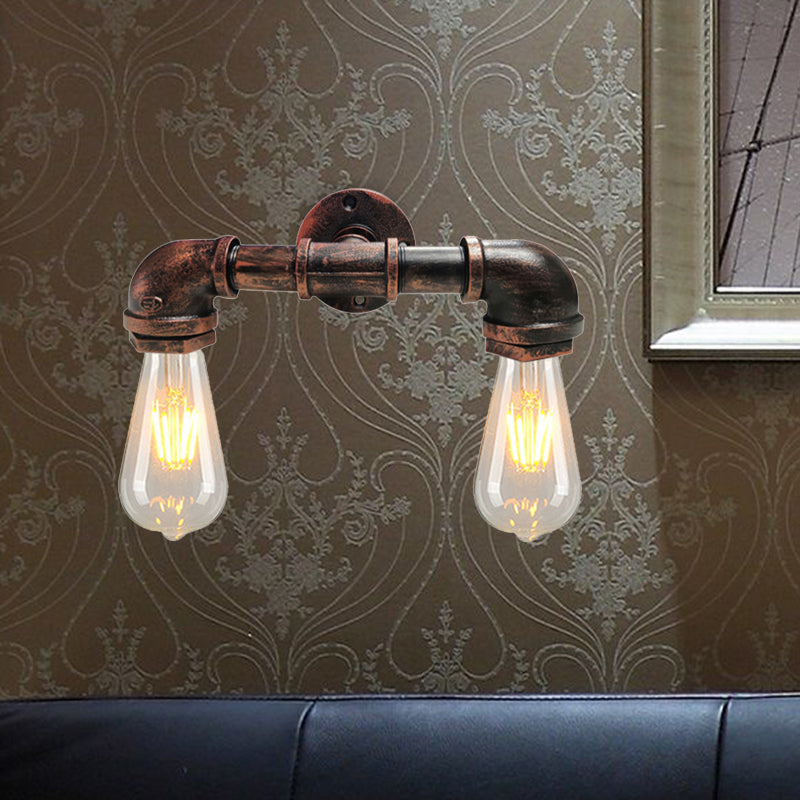 Lisslune | Metal Bare Bulb Wall Lamp Light Fixture Farmhouse 2-Head Coffee House Wall Mount Lamp in Black/Rust