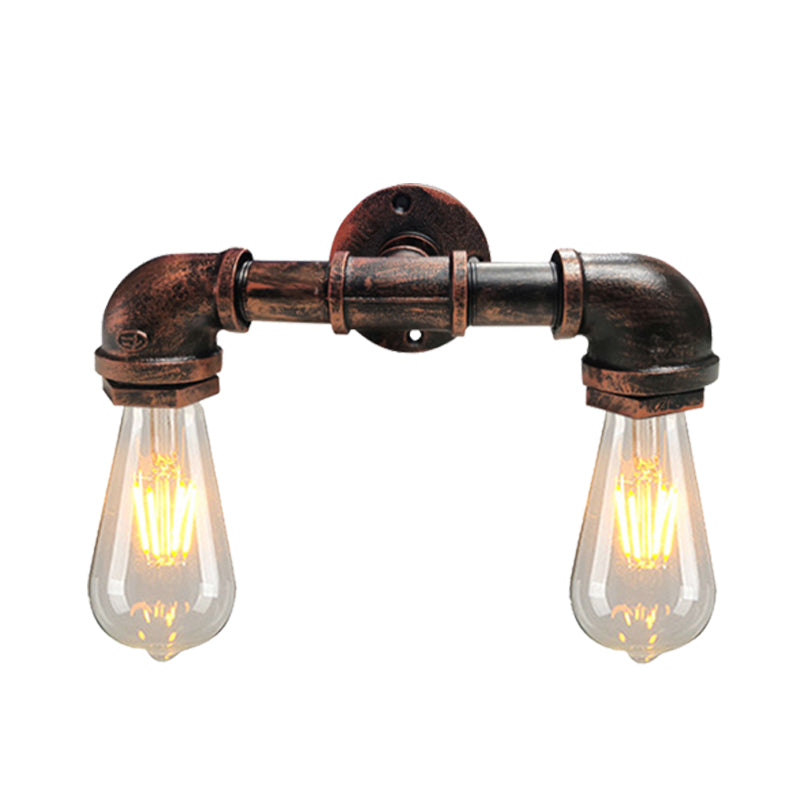 Lisslune | Metal Bare Bulb Wall Lamp Light Fixture Farmhouse 2-Head Coffee House Wall Mount Lamp in Black/Rust