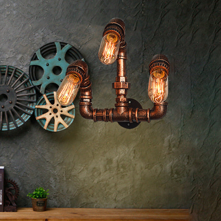 Lisslune | 3 Bulb Wall Sconce Lighting Farmhouse Curved Arm Metal Wall Mounted Lamp in Rust for Bar