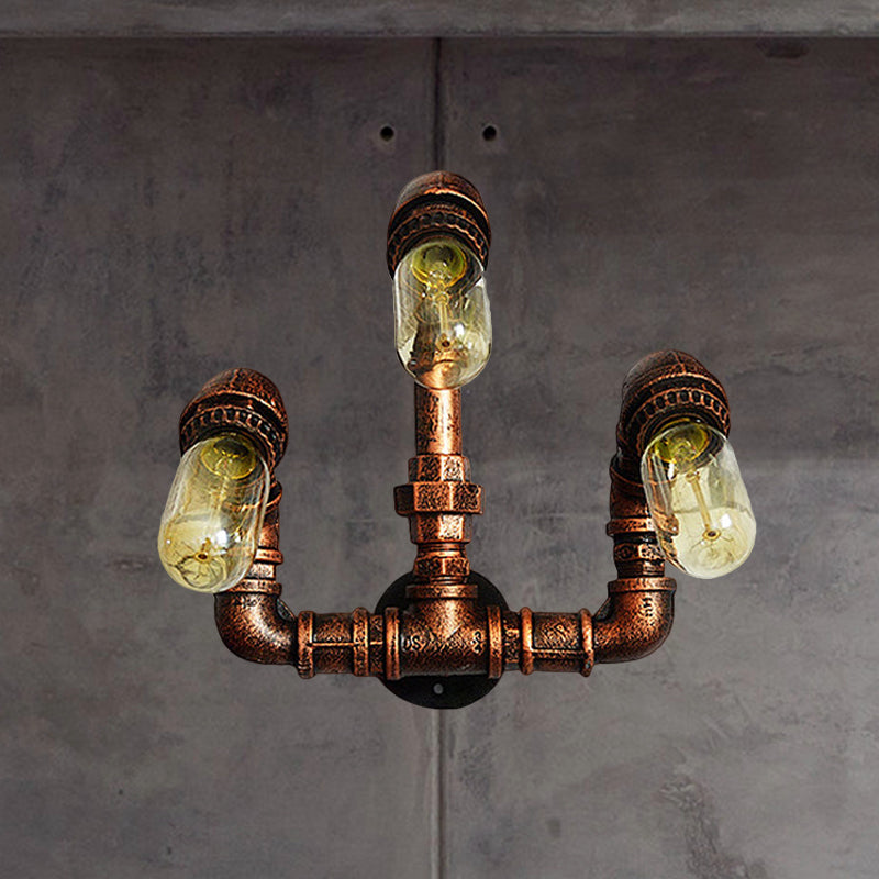 Lisslune | 3 Bulb Wall Sconce Lighting Farmhouse Curved Arm Metal Wall Mounted Lamp in Rust for Bar