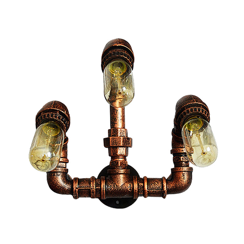 Lisslune | 3 Bulb Wall Sconce Lighting Farmhouse Curved Arm Metal Wall Mounted Lamp in Rust for Bar