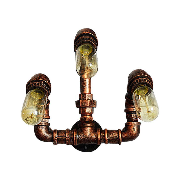 Lisslune | 3 Bulb Wall Sconce Lighting Farmhouse Curved Arm Metal Wall Mounted Lamp in Rust for Bar