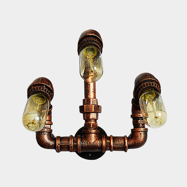 Lisslune | 3 Bulb Wall Sconce Lighting Farmhouse Curved Arm Metal Wall Mounted Lamp in Rust for Bar