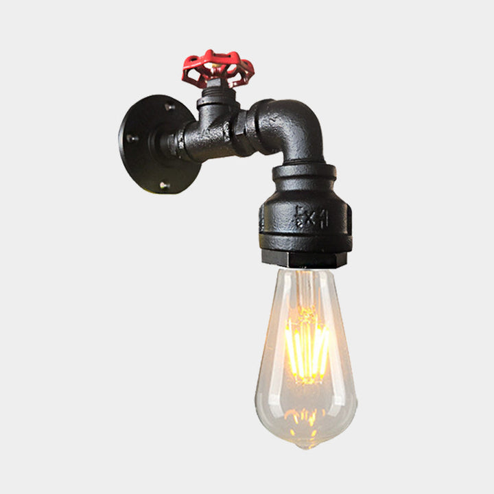 Skørter | Water pipe balcony wall light lamp decor industrial iron 1-light silver/black/rust wall mounted light with red valve decor