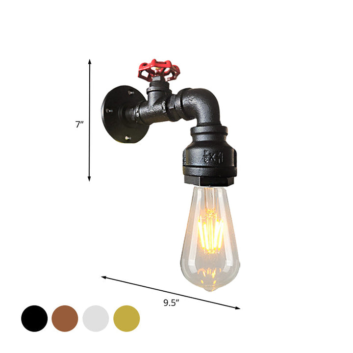 Skørter | Water pipe balcony wall light lamp decor industrial iron 1-light silver/black/rust wall mounted light with red valve decor