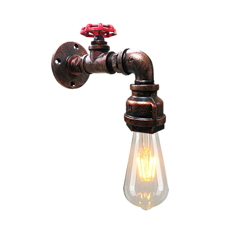 Skørter | Water pipe balcony wall light lamp decor industrial iron 1-light silver/black/rust wall mounted light with red valve decor