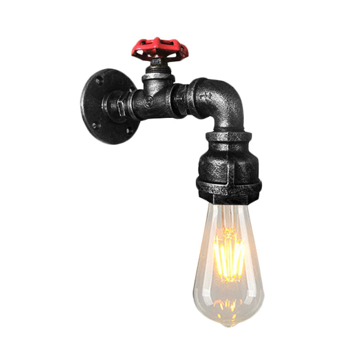 Skørter | Water pipe balcony wall light lamp decor industrial iron 1-light silver/black/rust wall mounted light with red valve decor