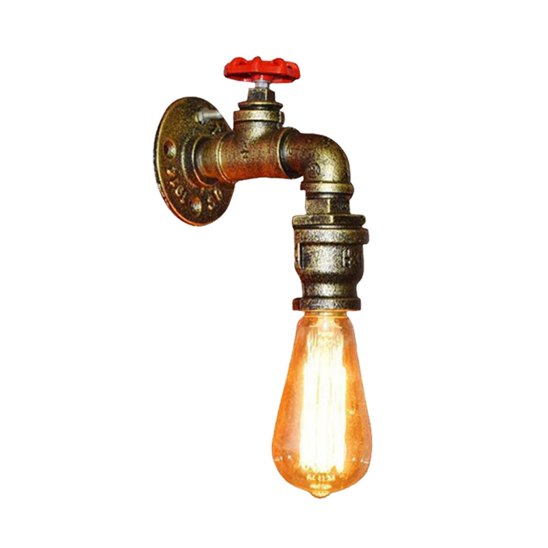 Skørter | Water pipe balcony wall light lamp decor industrial iron 1-light silver/black/rust wall mounted light with red valve decor