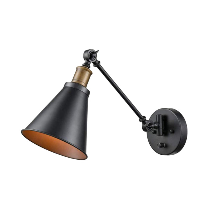 Lisslune | 1 Light Bulb Iron Wall Mount Vintage Black Swing Arm Living Room Wall Light Lamp with Cone Shade