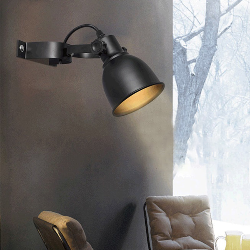 Lisslune | Black version 1-Bulb wall lamp sconces Industrial iron dome wall-mounted lamp with adjustable handle