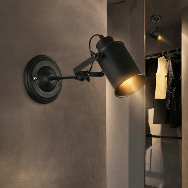 Lisslune | Farmhouse Cylinder Sconce Lighting 1-Light Iron Wall Lamp Fixture in Black with Adjustable Handle