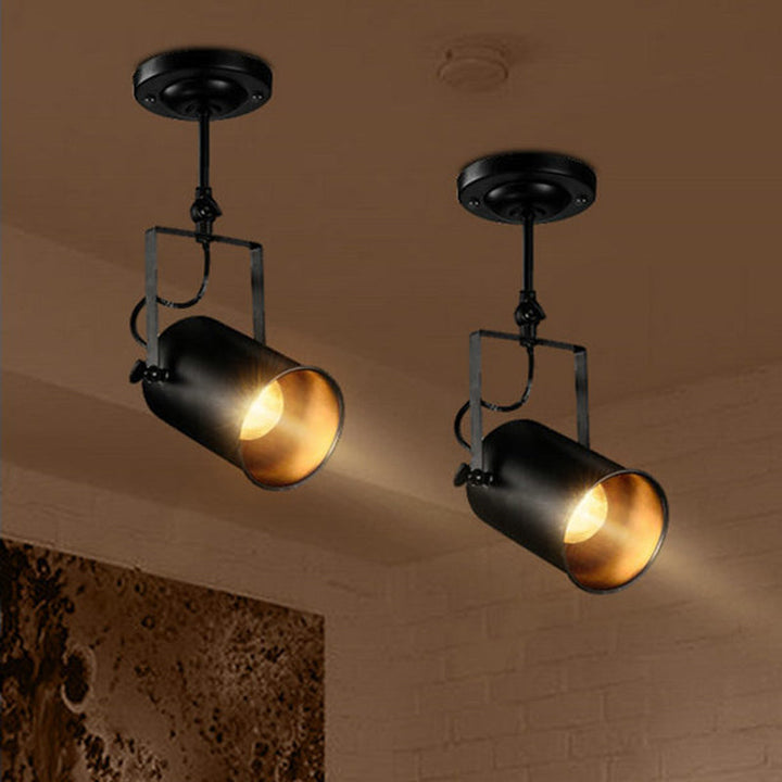 Lisslune | Farmhouse Cylinder Sconce Lighting 1-Light Iron Wall Lamp Fixture in Black with Adjustable Handle