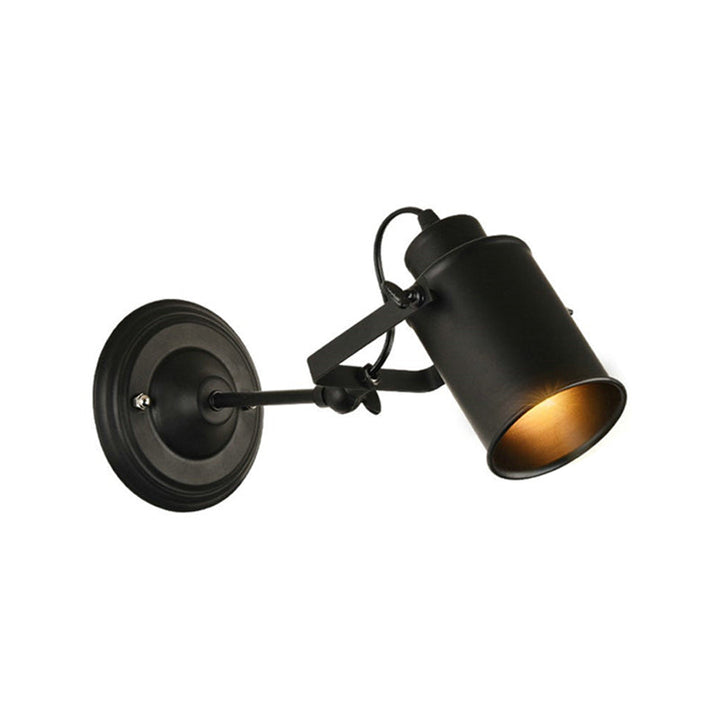Lisslune | Farmhouse Cylinder Sconce Lighting 1-Light Iron Wall Lamp Fixture in Black with Adjustable Handle