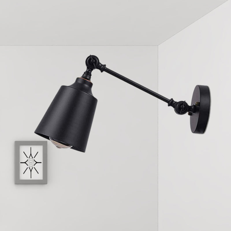 Lisslune | Iron Bell Wall Mount Sconce Industrial 1 Head Nightstand Plug-In Wall Light Fixture in Black with Swivel Arm