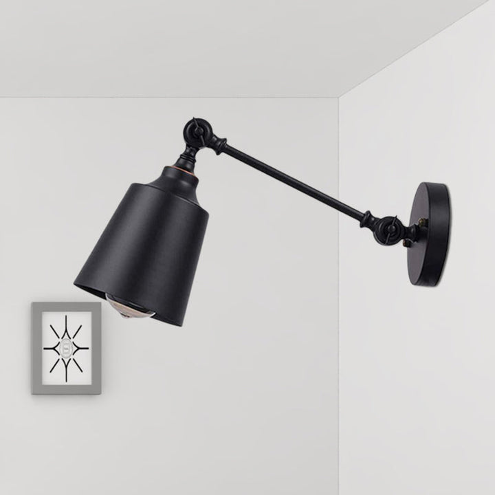 Lisslune | Iron Bell Wall Mount Sconce Industrial 1 Head Nightstand Plug-In Wall Light Fixture in Black with Swivel Arm