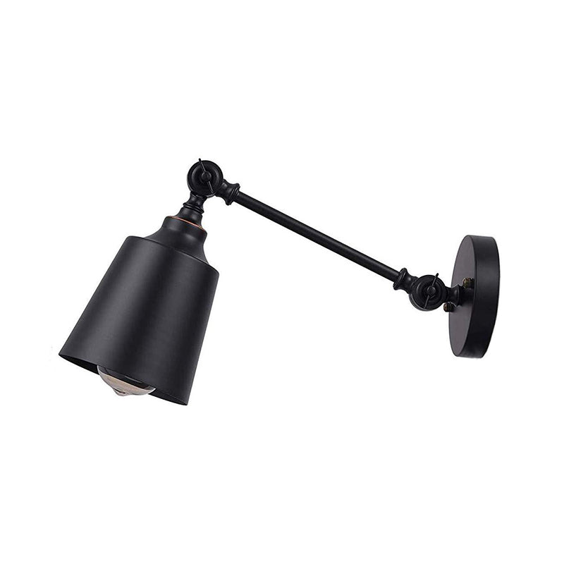 Lisslune | Iron Bell Wall Mount Sconce Industrial 1 Head Nightstand Plug-In Wall Light Fixture in Black with Swivel Arm