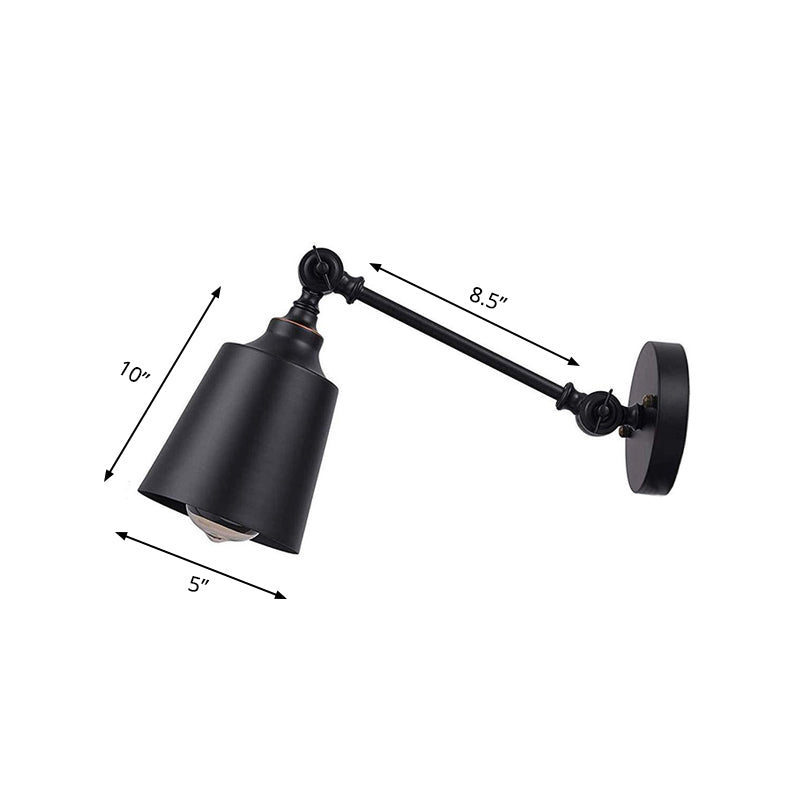 Lisslune | Iron Bell Wall Mount Sconce Industrial 1 Head Nightstand Plug-In Wall Light Fixture in Black with Swivel Arm