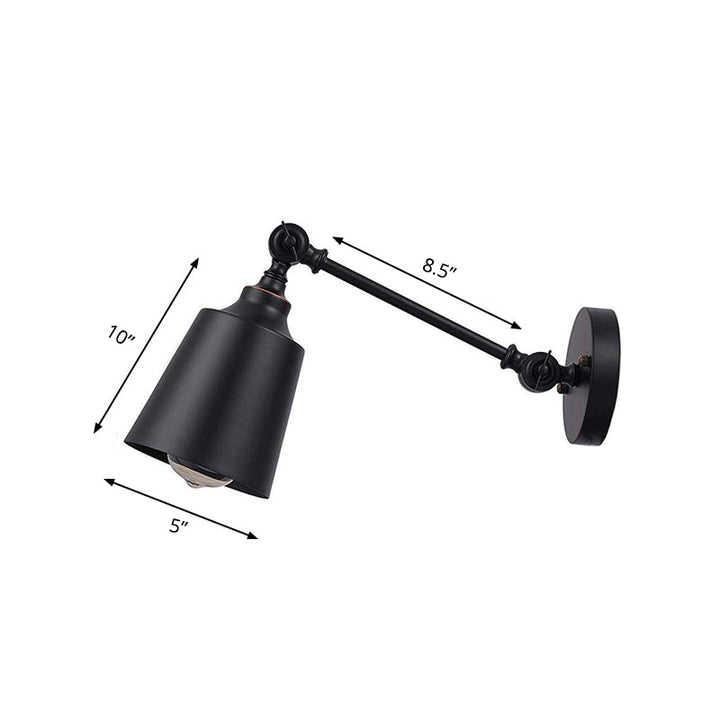 Lisslune | Iron Bell Wall Mount Sconce Industrial 1 Head Nightstand Plug-In Wall Light Fixture in Black with Swivel Arm